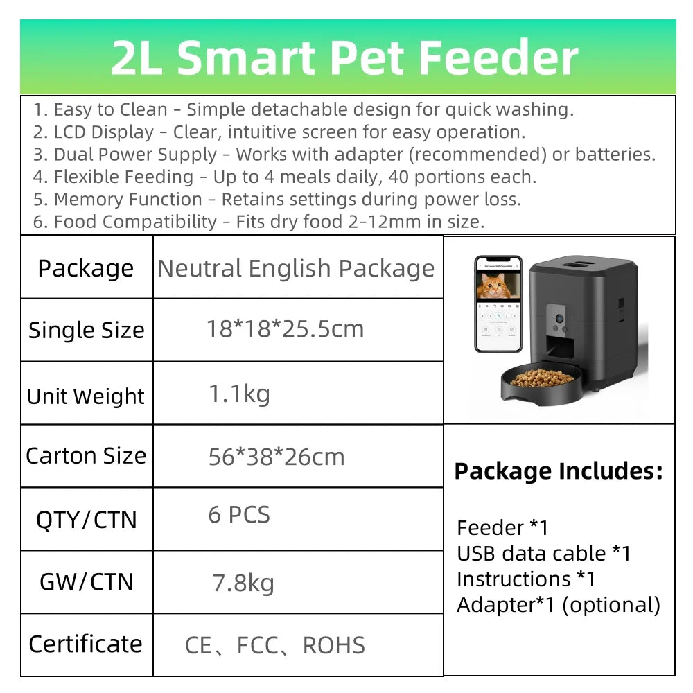 PawVera™ Smart Automatic Pet Feeder | 2L Timed Food Dispenser for Cats & Dogs