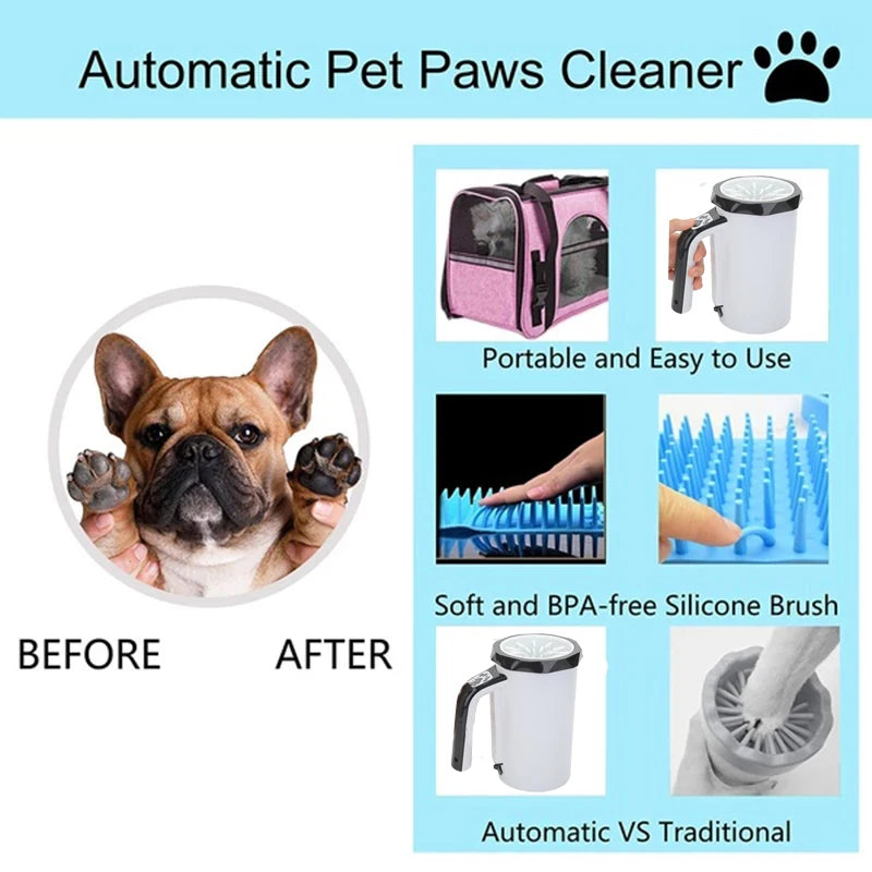 Pawvera™ Automatic Electric Dog Paw Washer Cup – Rechargeable Pet Foot Cleaner with Soft Silicone Brush for Large Dogs