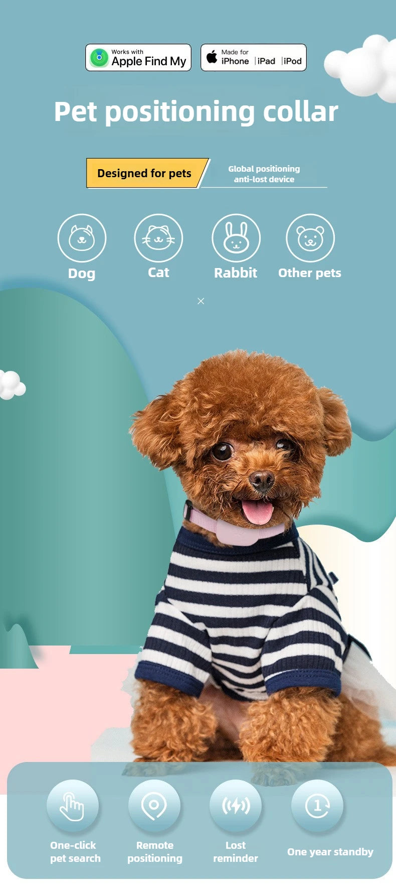 Pawvera™ Smart Pet GPS Tracker Collar – Works with Apple Find My, No Monthly Fees, Waterproof & Real-Time Tracking