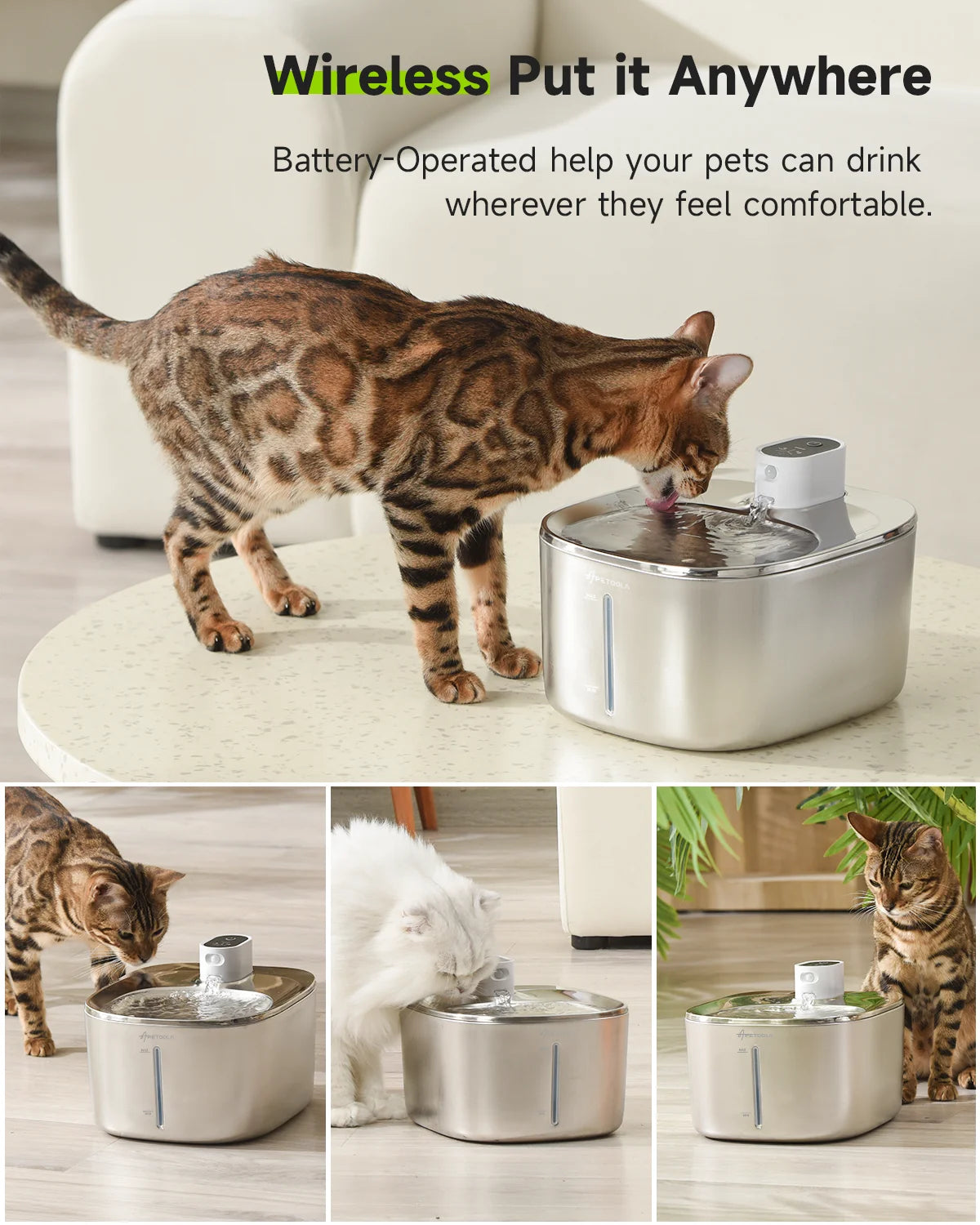Pawvera™ 4L Wireless Stainless Steel Pet Water Fountain – Automatic Rechargeable Water Dispenser with Motion Sensor for Cats & Dogs