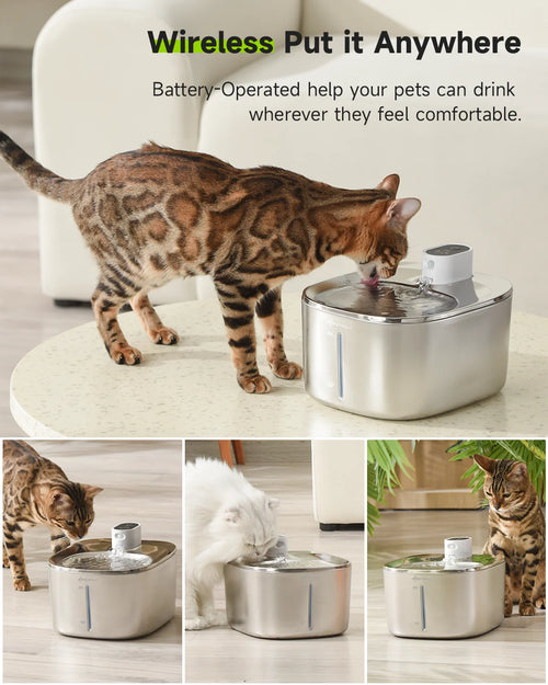 Pawvera™ 4L Wireless Stainless Steel Pet Water Fountain – Automatic Rechargeable Water Dispenser with Motion Sensor for Cats & Dogs
