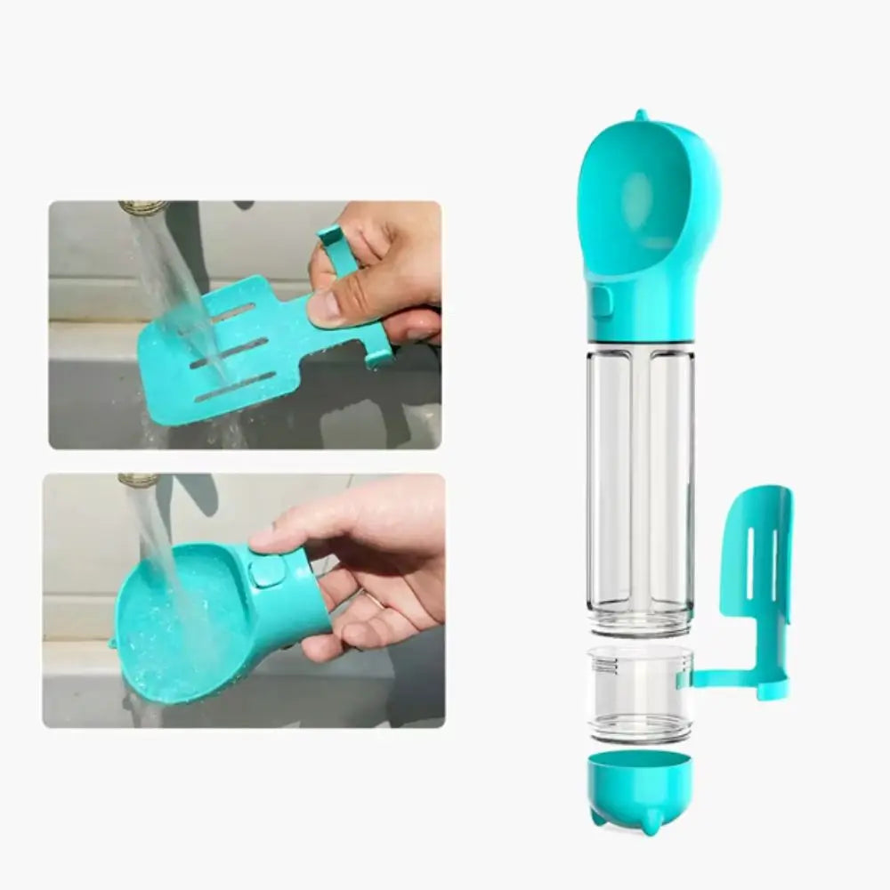 Pawvera™ 3-in-1 Portable Pet Water Bottle & Food Dispenser – Leak-Proof Dog Bowl with Waste Bag Holder & Shovel