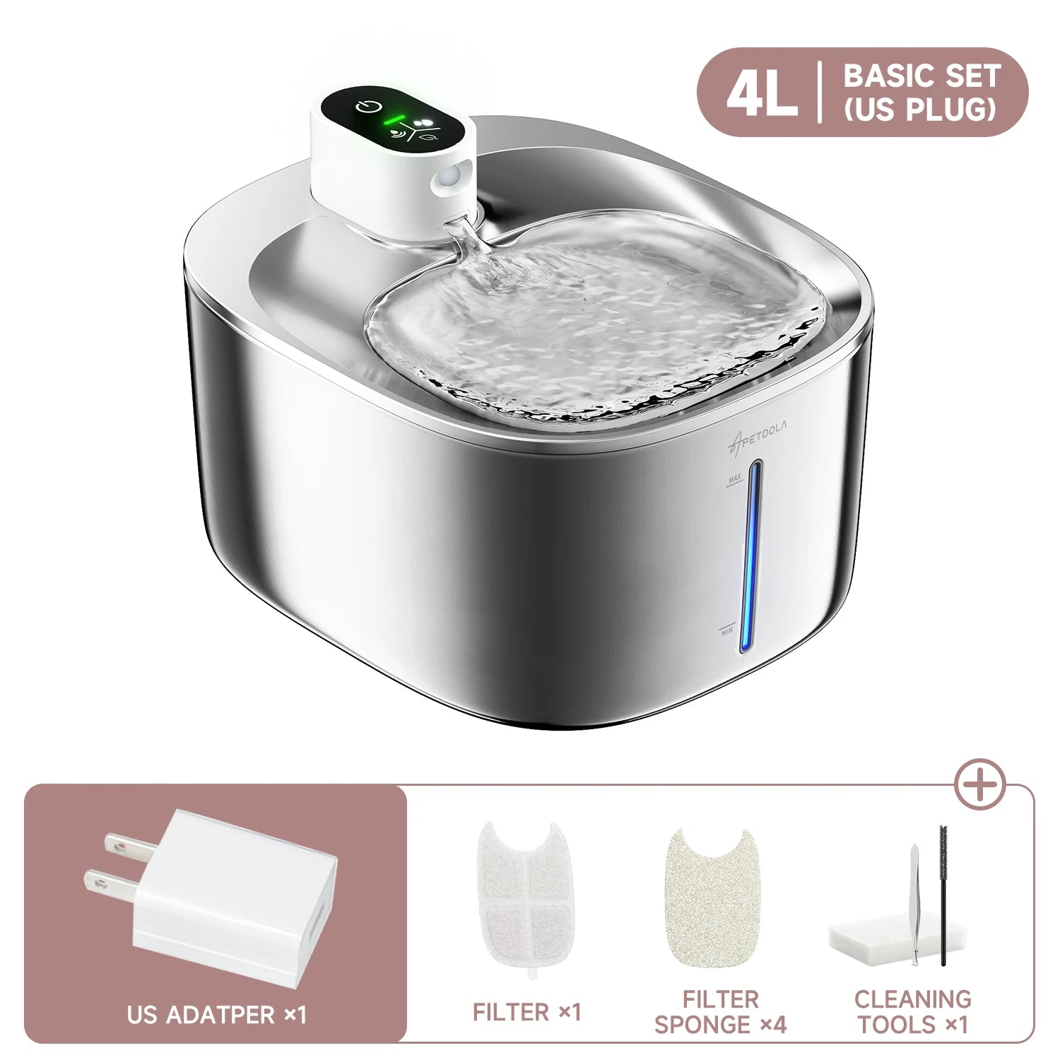 Pawvera™ 4L Wireless Stainless Steel Pet Water Fountain – Automatic Rechargeable Water Dispenser with Motion Sensor for Cats & Dogs