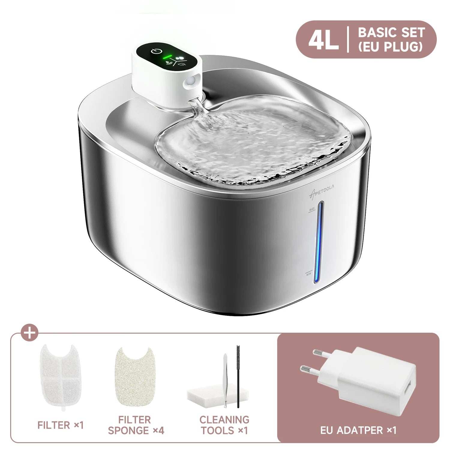 Pawvera™ 4L Wireless Stainless Steel Pet Water Fountain – Automatic Rechargeable Water Dispenser with Motion Sensor for Cats & Dogs