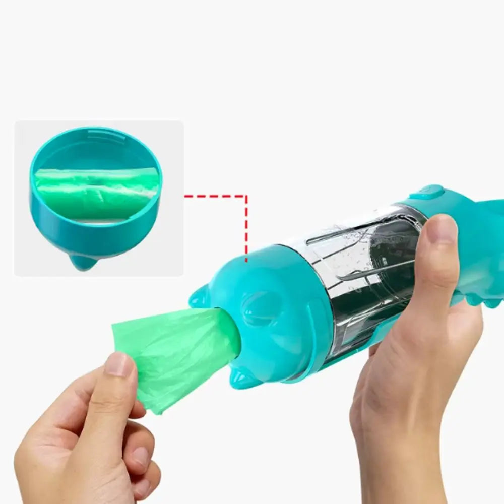 Pawvera™ 3-in-1 Portable Pet Water Bottle & Food Dispenser – Leak-Proof Dog Bowl with Waste Bag Holder & Shovel