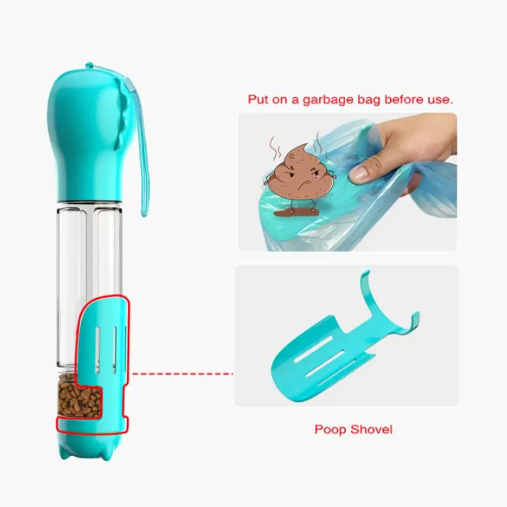 Pawvera™ 3-in-1 Portable Pet Water Bottle & Food Dispenser – Leak-Proof Dog Bowl with Waste Bag Holder & Shovel